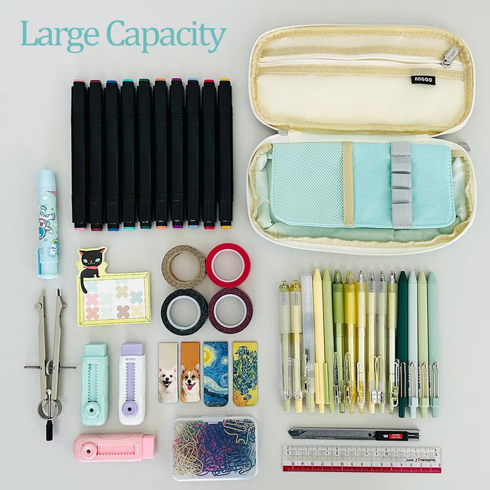 Large Capacity Pencil Case, Expandable Pencil Pouch for Stationery Tools, Aqua - Image 4