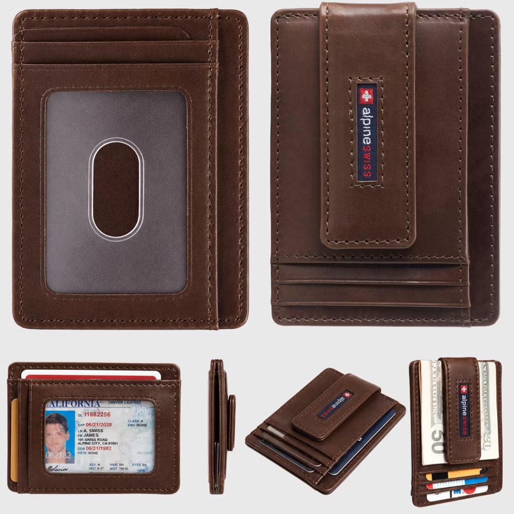 Alpine Swiss Harper Mens RFID Slim Money Clip Front Pocket Wallet Minimalist Leather ID Card Holder - Image 29