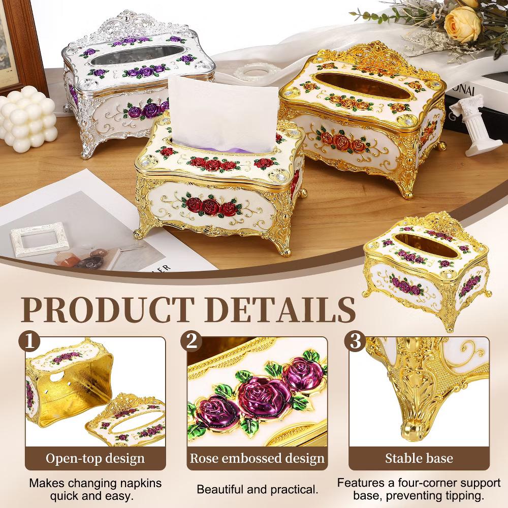 Luxurious Rose Tissue Box Rectangular Plastic Napkin Box Vintage Tissue Paper Holders - Image 11