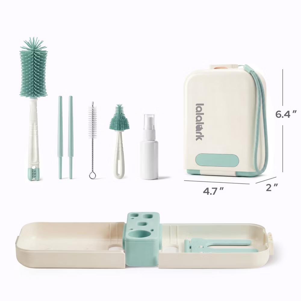 lalalark Baby Bottle Brush Set, 7-in-1 Baby Bottle Cleaner Kit with Silicone Brush, Nipple Brush,Soap Dispenser & Drying Rack, Baby Travel Essential - Image 4