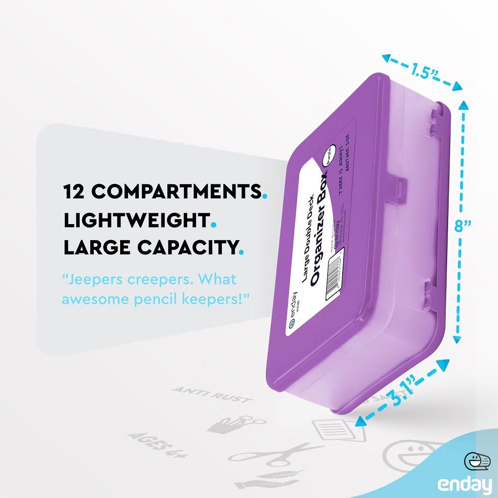 Large Capacity Double Deck Pencil Box - Plastic With 12 Compartments, Snap-Tight Lid, Hard Case Storage Organizer - Image 37