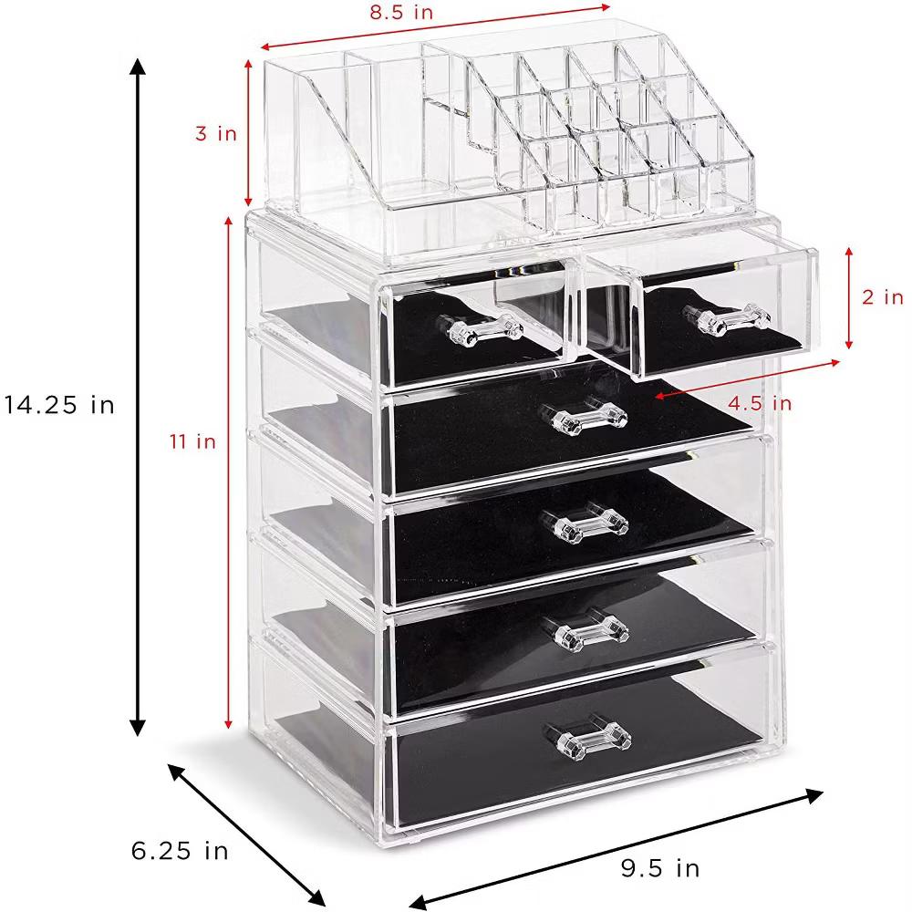 2 Piece Acrylic Makeup and Jewelry Storage Organizer Case (6 Drawers and Lipstick Tray) - Image 18