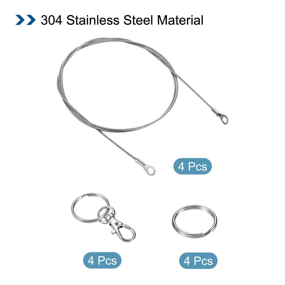 Lanyard Cable Rope with Key Ring Keychains Silver 4 Pcs - Image 28