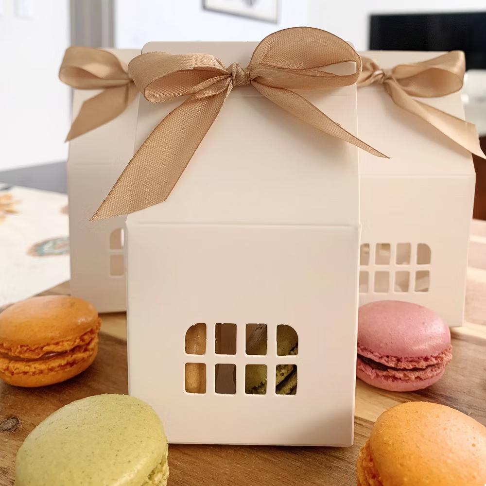 Christmas House Shaped Gift Boxes with Ribbons for Weddings, Housewarming, Cookies, Candies, Treats, Party Favors (Set of 12), White - Image 6