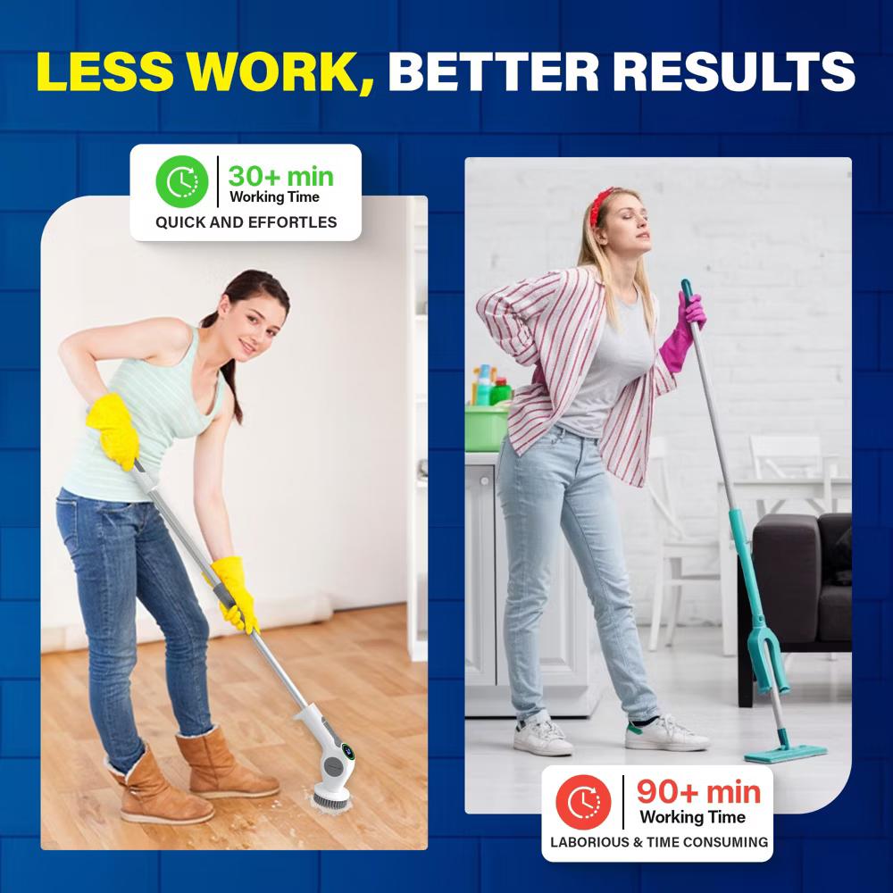 Scrubtastic Pro Spin Scrubber Electric Scrubber Rechargeable Power Scrubber Shower Tile Floor Grout Cleaner with LED Display - Image 4