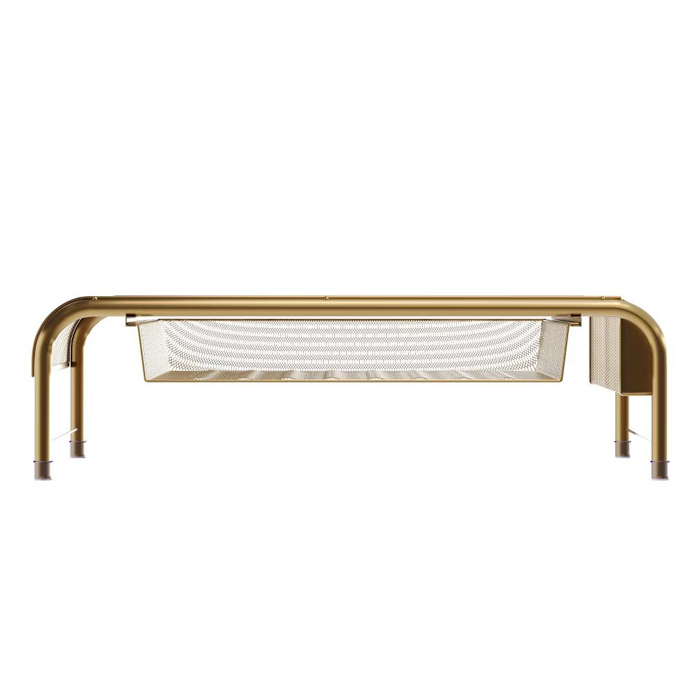 Martha Stewart Ryder Gold Mesh Metal Desktop Monitor Stand Riser with Organizer Drawer and Side Storage