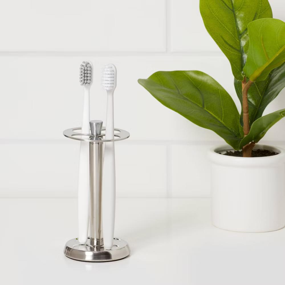 Brushed Stainless Steel Toothbrush Holder - Elegant Bathroom Accessory, Metal Stand for Oral Hygiene - Image 4
