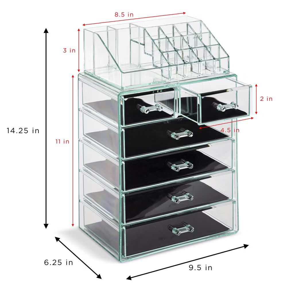 2 Piece Acrylic Makeup and Jewelry Storage Organizer Case (6 Drawers and Lipstick Tray) - Image 43