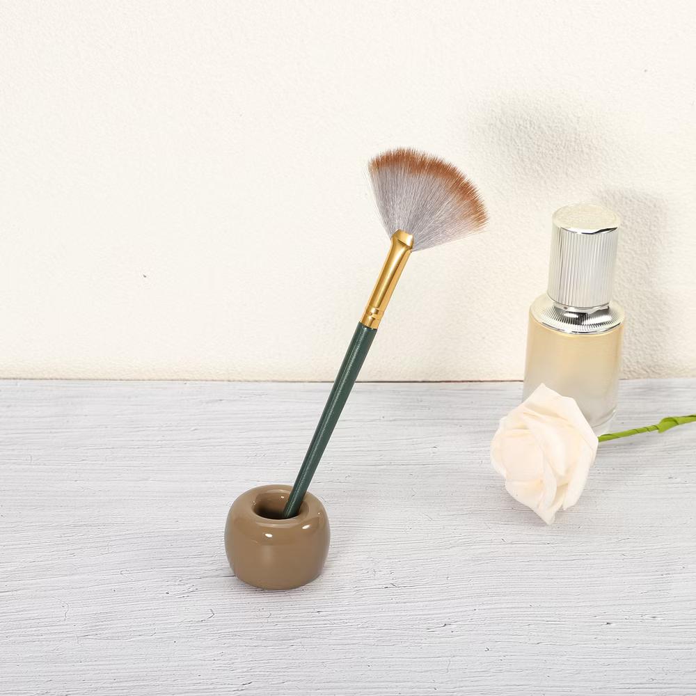 Bathroom Round Mini Ceramic Toothbrush Holder 1.65"x1.18" 2Pcs - Image 17