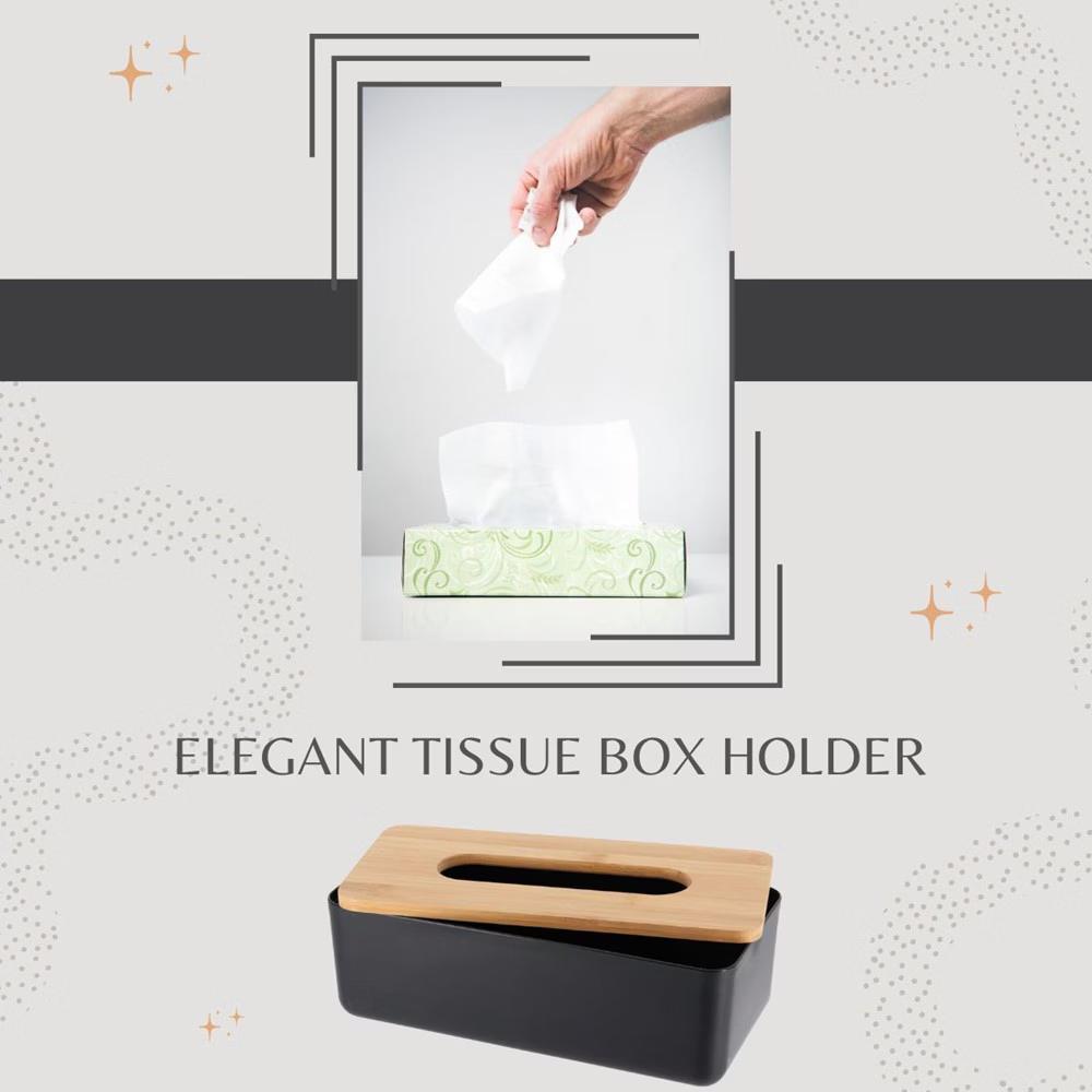 French Home Goods White Tissue Box Cover Padang with Bamboo Top - Elegant Design for Home and Office - Enhance Décor and Organization - Image 4