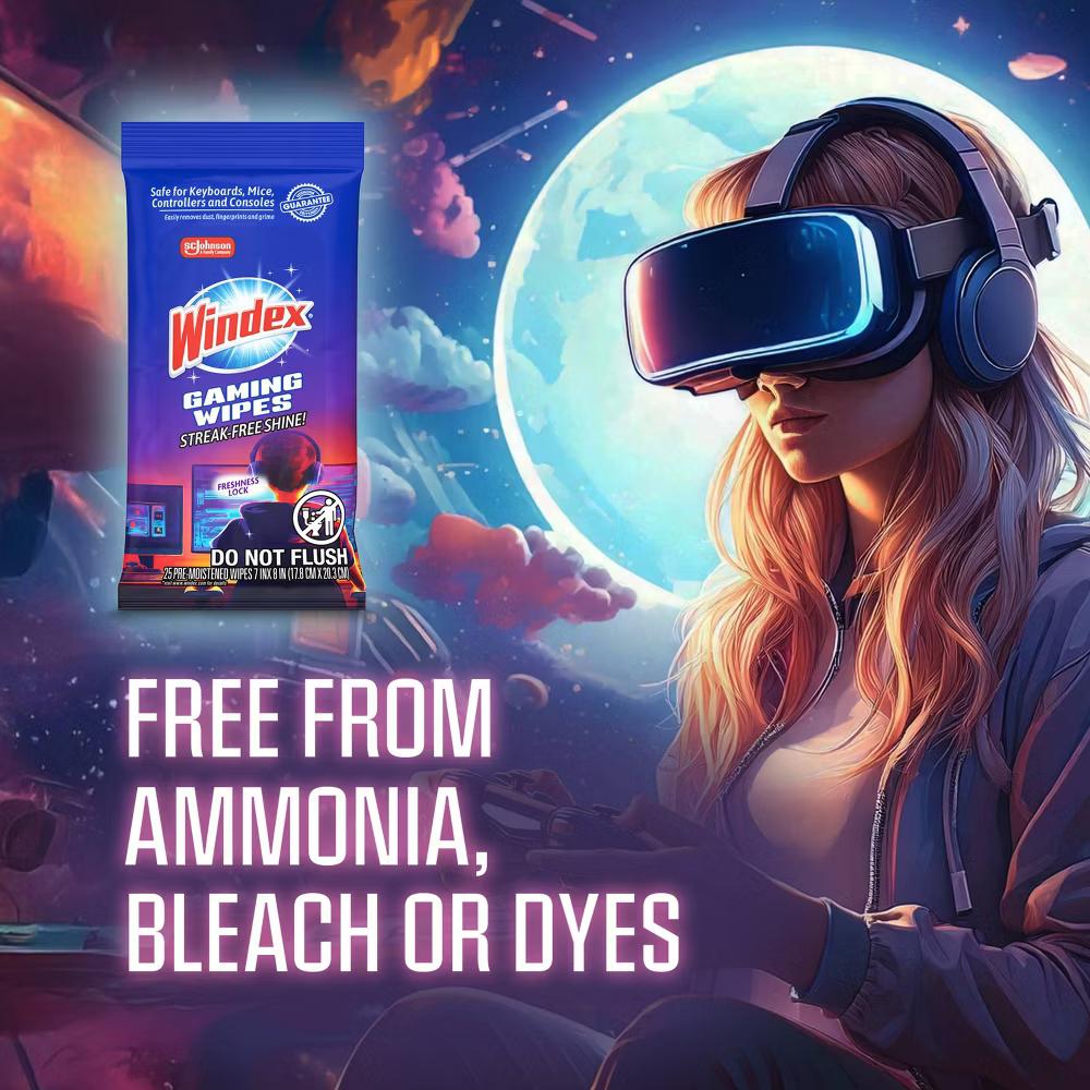Windex Gaming Electronic All-Purpose Cleaning Wipes - 25ct: Resealable Bag, Streak-Free Surface, Removes Dust, Multi-Surface - Image 2