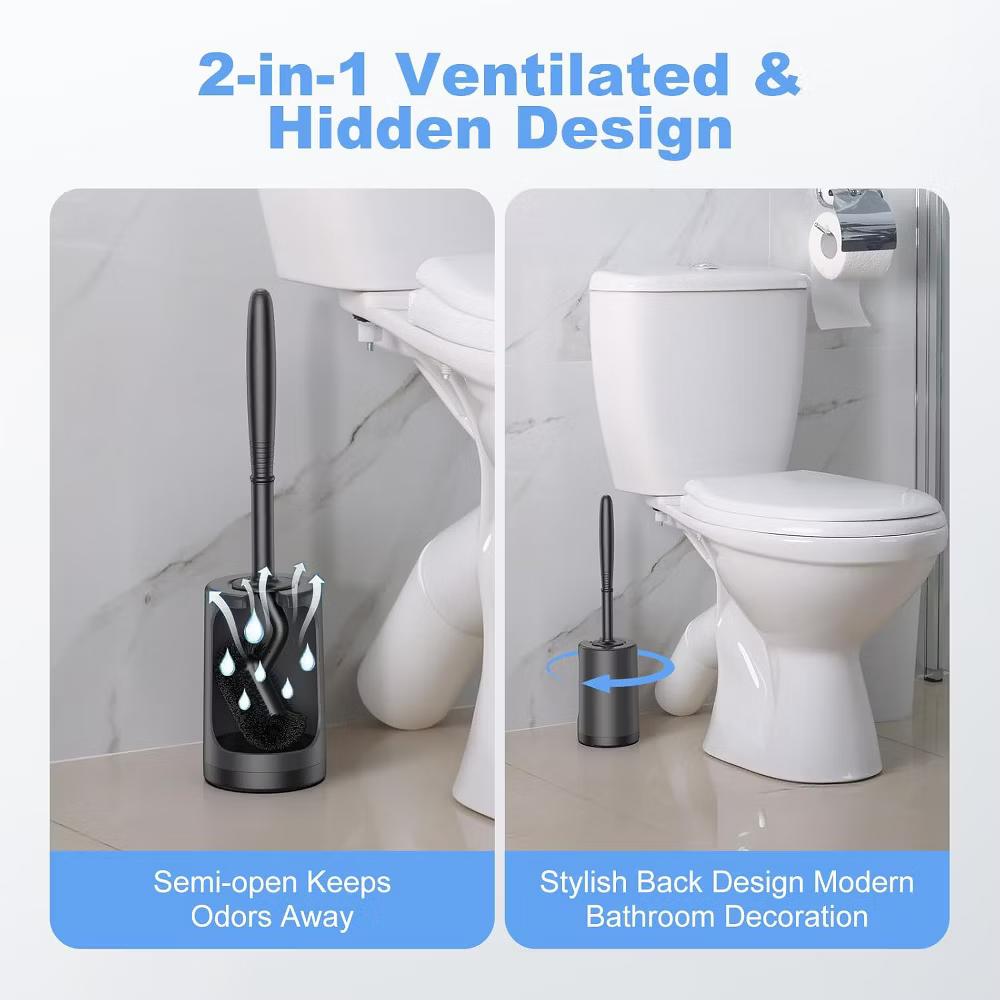 Toilet Bowl Brush Holder Set: Curved Design with Holder for Deep Cleaning Under Rim - Compact Hidden Scrubber for Small Space - Image 5