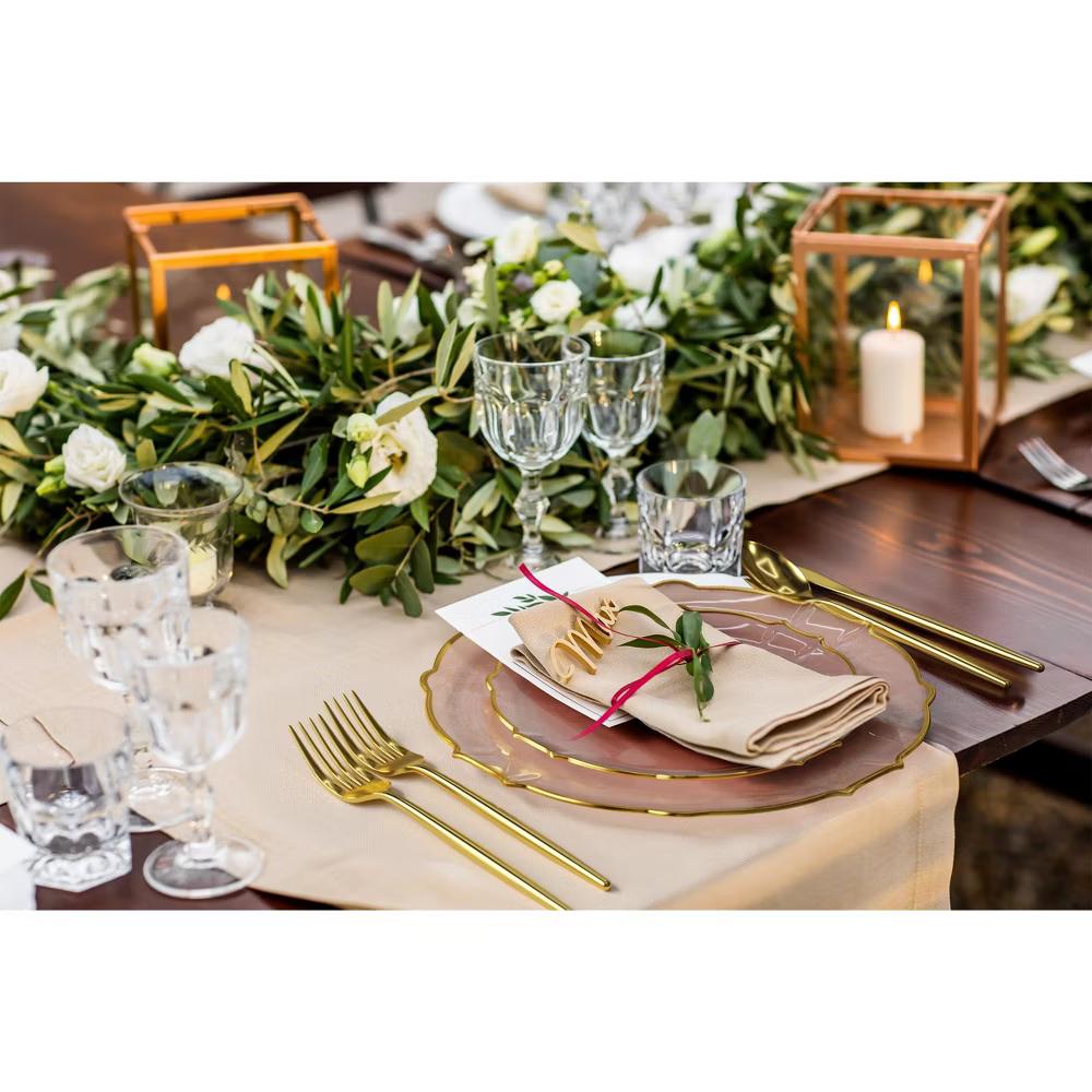 Trendables 40 Pieces Plastic Disposable Wedding Plates Set - 20 7.5" & 20 10" Thin & DelicateTinted Petals Plates with Rim - Image 35