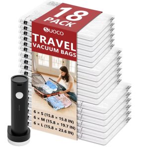 Travel Vacuum Bags with Pump & Compression Packing Cubes - Space Saving Organizer for Luggage, Suitcases, & Travel