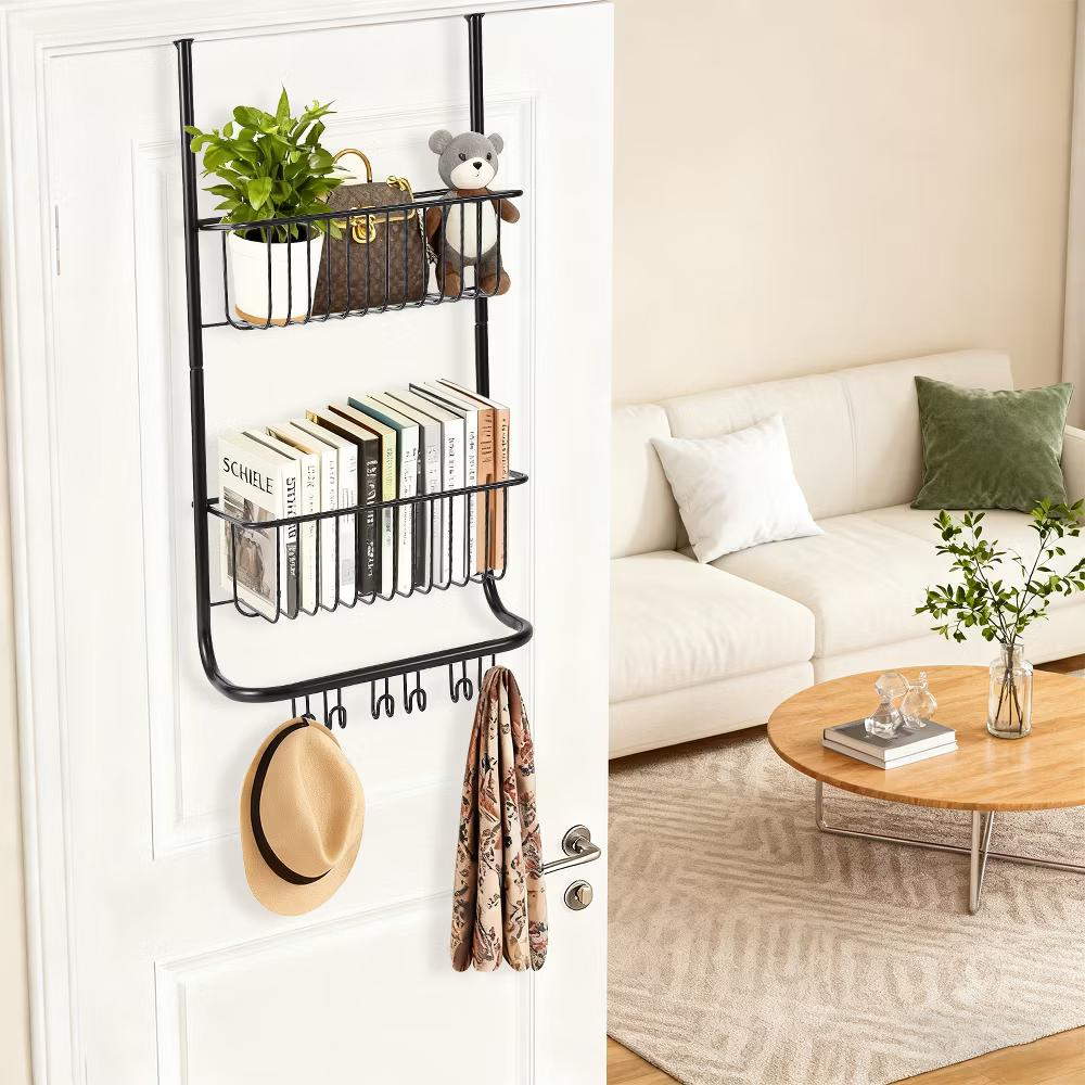 Over The Door Organizer, 2-Tier Metal Shower Caddy with 6 Hooks, Adjustable Hanging Storage - Image 5