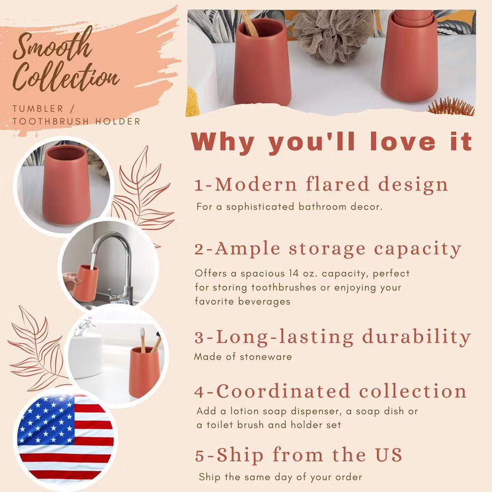 French Home Goods Elegant Stoneware Bathroom Tumbler & Toothbrush Holder - Flared Shape, 14 oz - Image 10