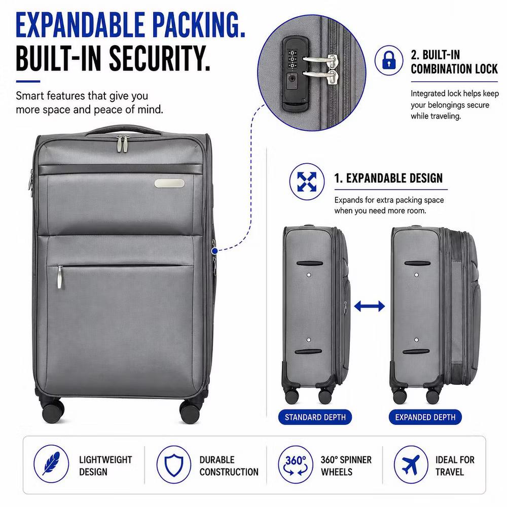3-Piece Softside Luggage Set with Built-in Lock, Expandable Lightweight Suitcases with Spinner Wheels (20/24/28 Inch) - Image 11