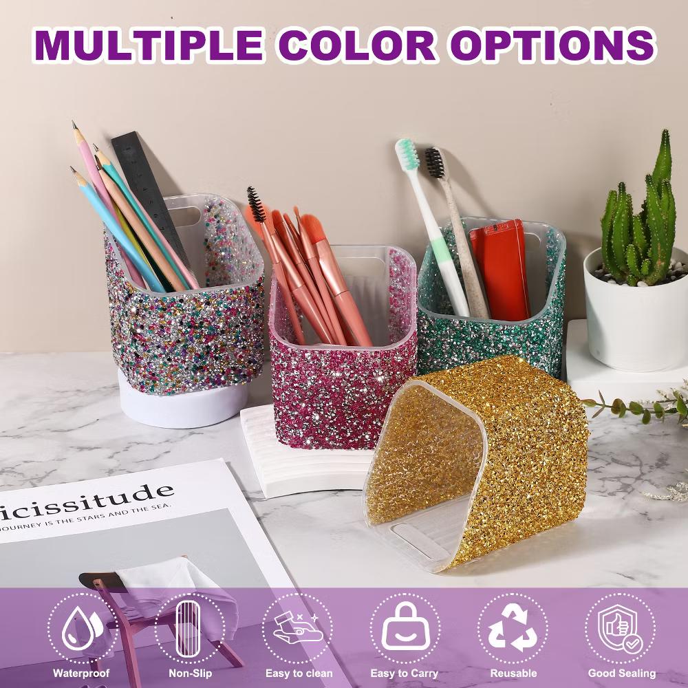 Rhinestone ABS Home Pencil Nail Art Tool Makeup Brush Holder - Image 3