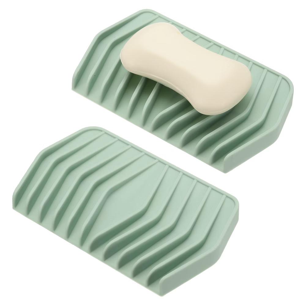 Soap Dish with Drainage, Silicone Self Draining Soap Bar Holder 2 Pcs - Image 9