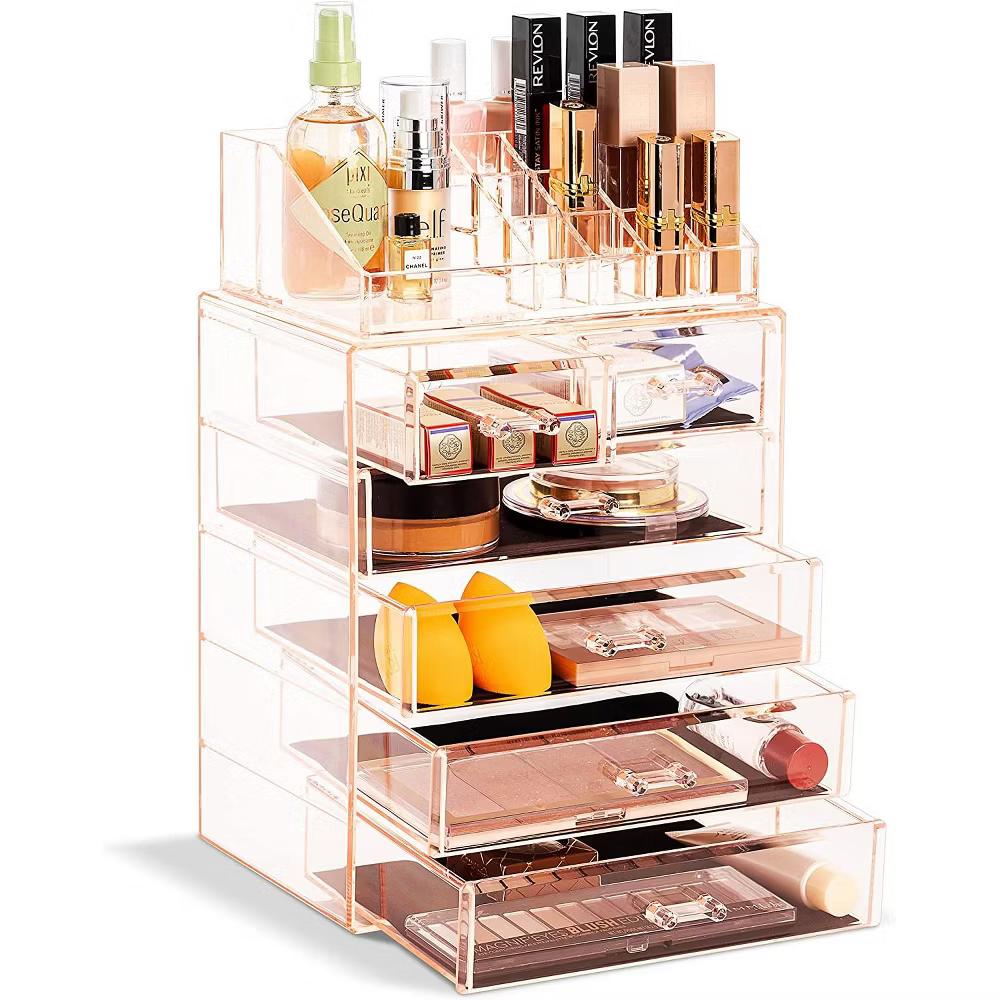 2 Piece Acrylic Makeup and Jewelry Storage Organizer Case (6 Drawers and Lipstick Tray) - Image 32