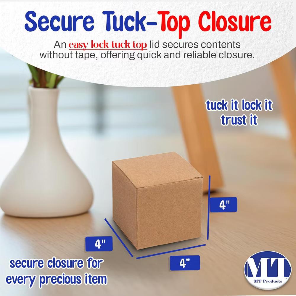 MT Products Tuck Top Kraft Paperboard Gift Boxes 4" 4" 4" - Pack of 30 - Image 4