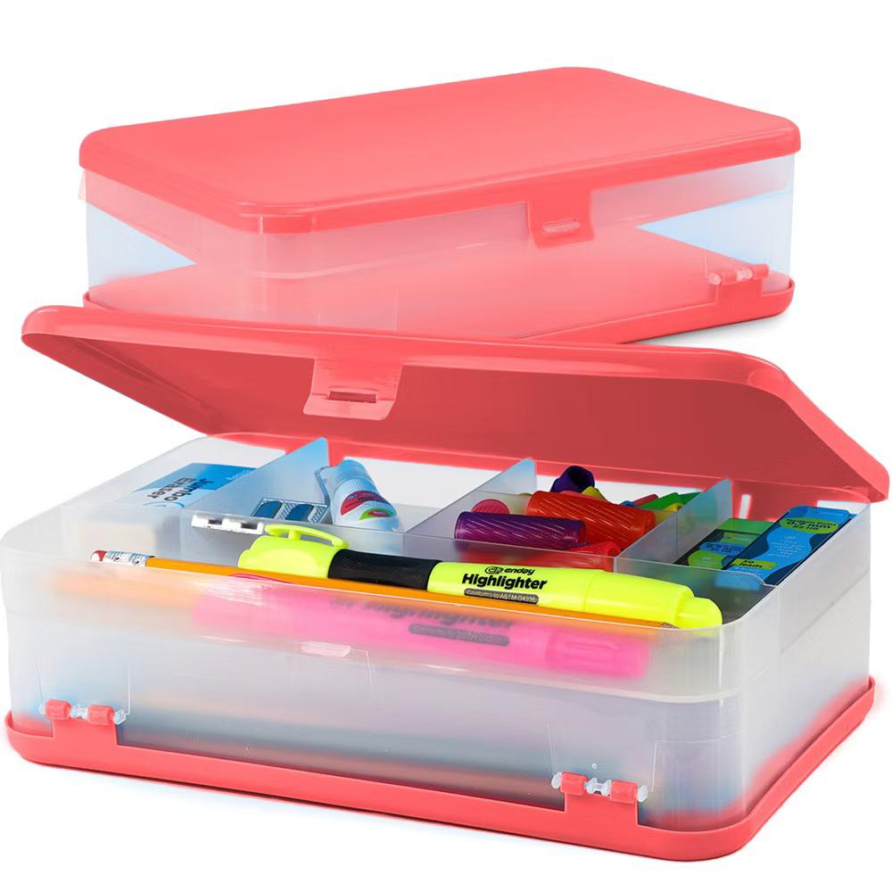 Large Capacity Double Deck Pencil Box - Plastic With 12 Compartments, Snap-Tight Lid, Hard Case Storage Organizer - Image 13