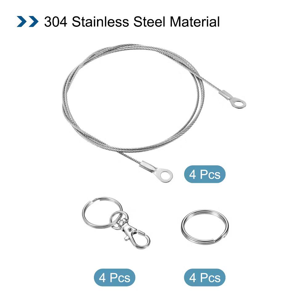 Lanyard Cable Rope with Key Ring Keychains Silver 4 Pcs - Image 6