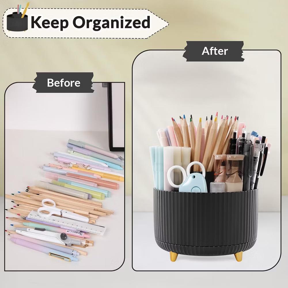 Maison 360 Rotating Plastic Desk Pen And Makeup Organizer With 5 Slots - Image 9