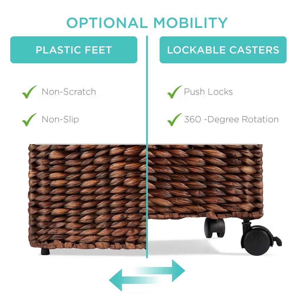 Best Choice Products Hyacinth Rolling Filing Cabinet Mobile Organizer Storage Basket w/ Lid, Locking Wheels - Natural - Image 2