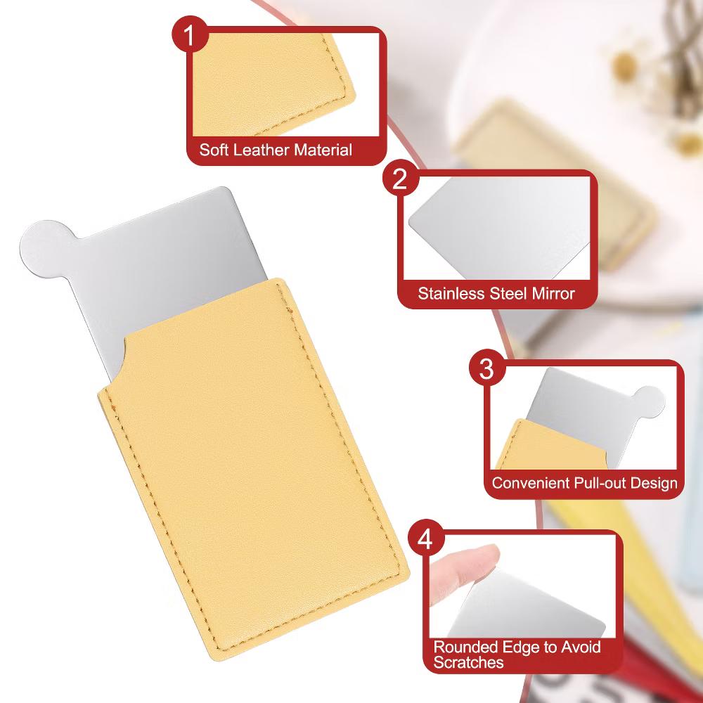 Small Rectangle Travel Women Portable Pocket Mirror with Leather Case 2 Pcs - Image 33