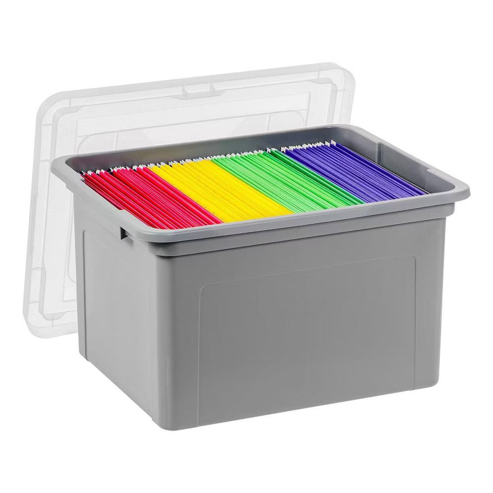 32qt 3pk Letter Plastic File Box: Hanging File Folders Storage Bin, File Organizer, Gray, No Assembly Required - Image 4