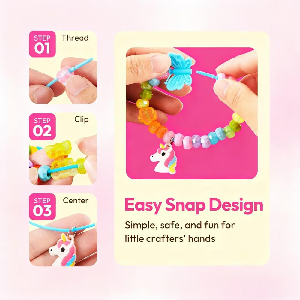 Klever Kits Jewelry Making Kit for Kids, 350+ Colorful Beads and Flower Case, DIY Bracelet Arts & Crafts, Birthday Christmas Gift for Girls Ages 3 - Image 2