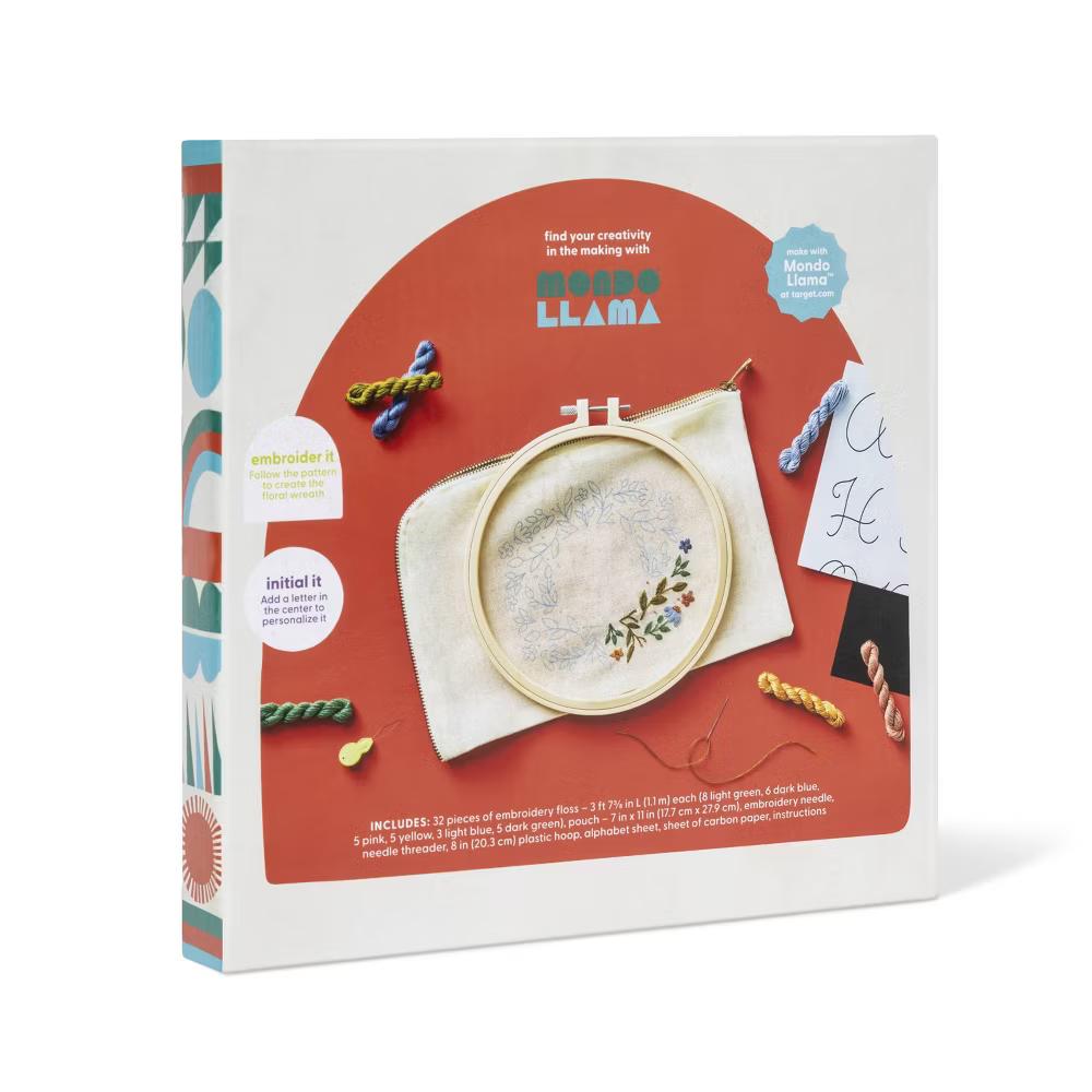 Embroidery Pouch Kit - Craft Activity Kit with Floss & Needle, Art & Design Theme, Adult Knitting Set - Image 2