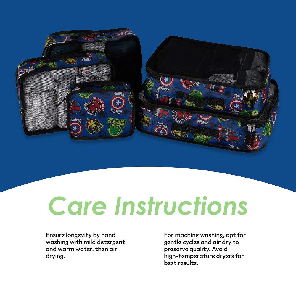 Comics Packing Cube Set - Spiderman, Ironman, Captain America, Hulk - 5 Piece Packing Cube Travel Essential - Luggage Organizer Set