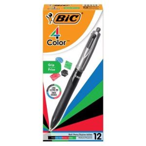 4-Color Grip Retractable Ball Pens, Medium Point (1.0mm), 12-Count Pack, Retractable Ball Pen With Long-Lasting Ink