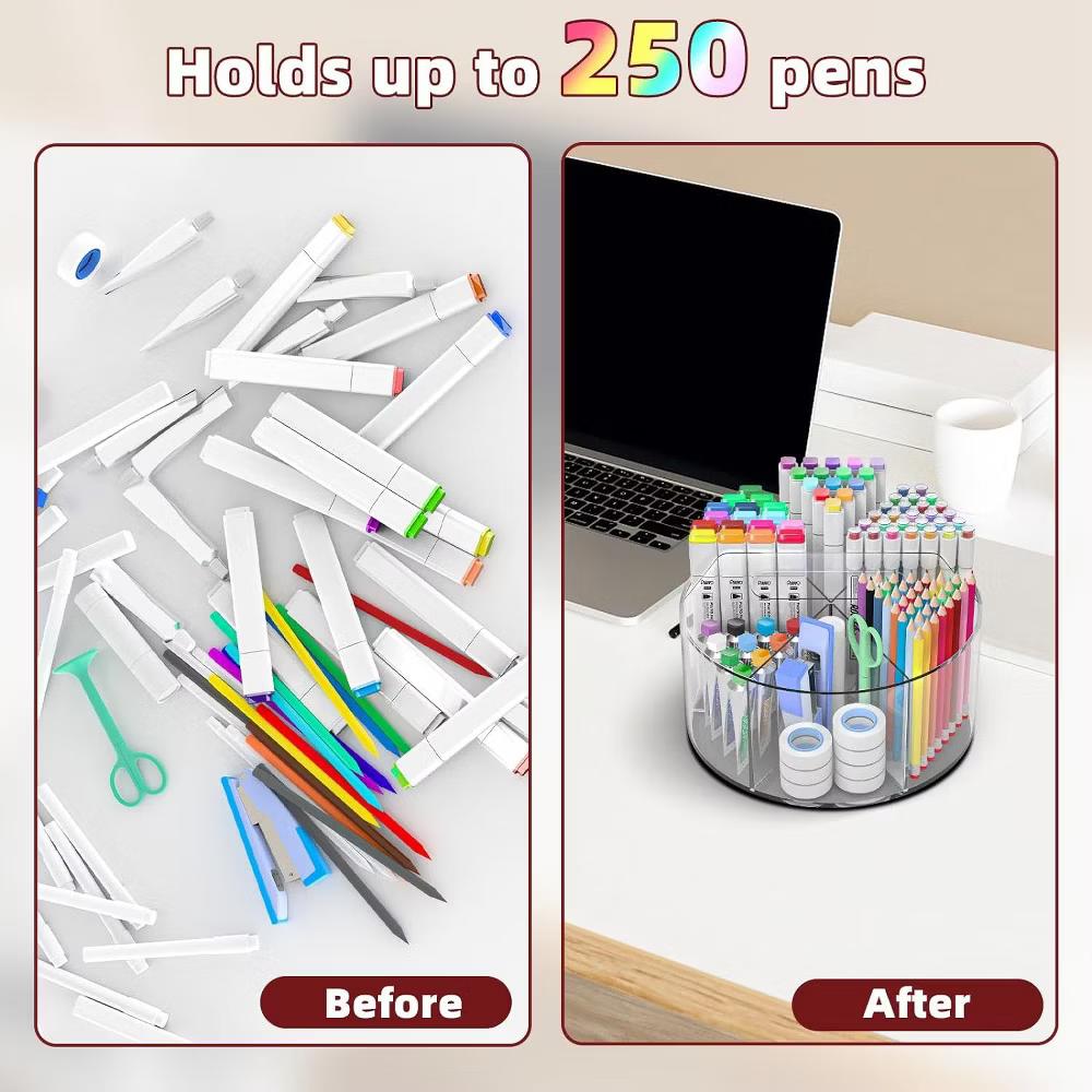 Maison Clear 360 Pencil Supplies Rotating Large Organizer Holder - Image 5