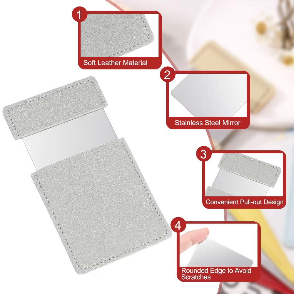 Stainless Steel Pocket Travel PU Leather Mini Mirror - Image 17