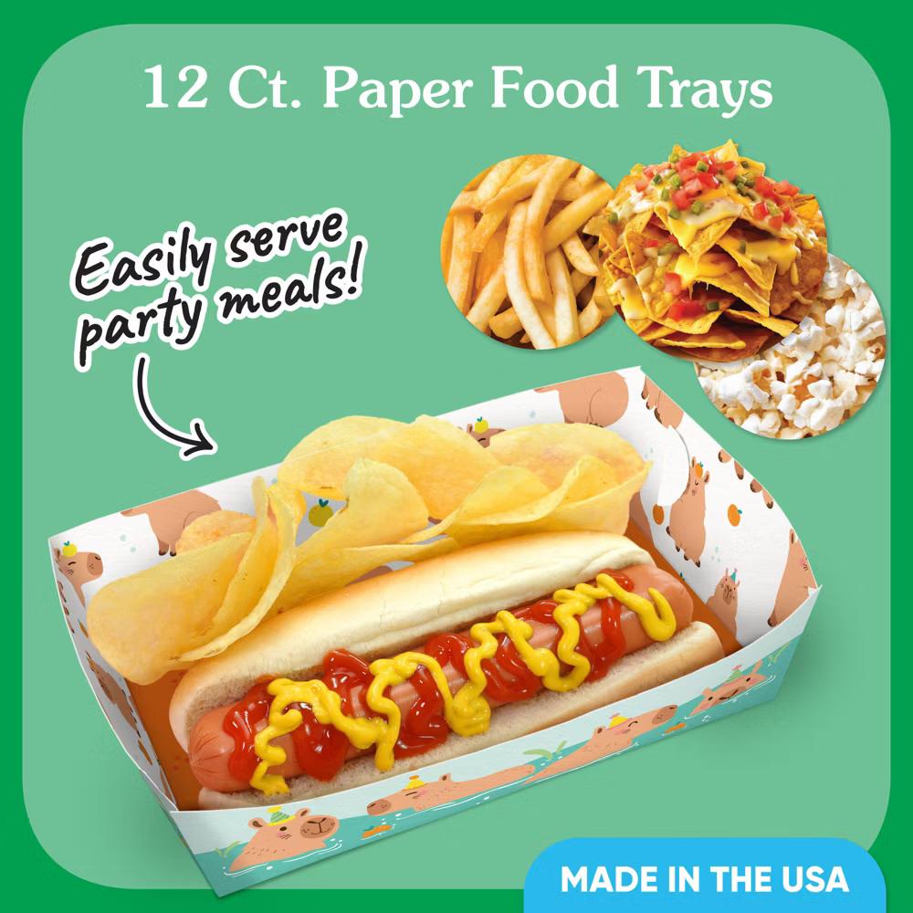 Capybara Party Paper Food Trays, Disposable Double-Sided Paper Food Holders for Nachos, Hot Dogs, French Fries - 12 Ct - Image 5