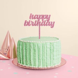 Happy Birthday Pink Glitter Cake Topper