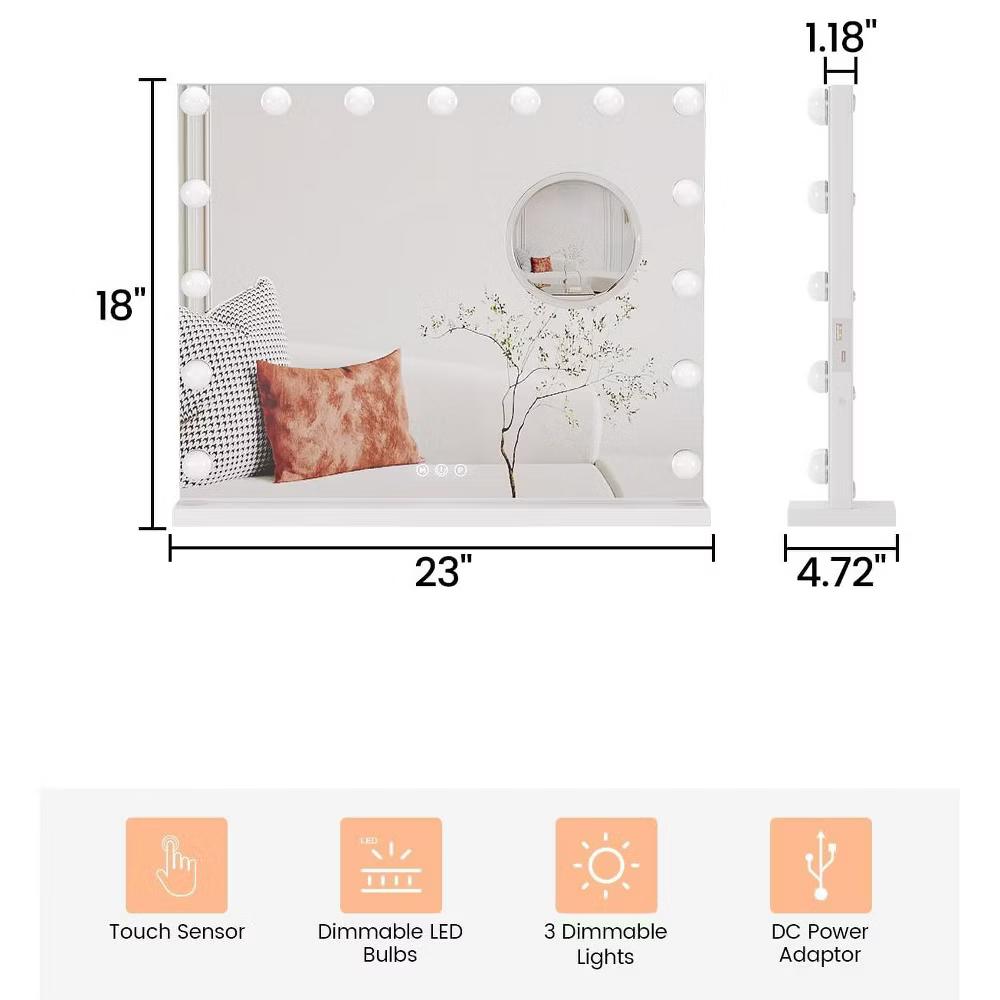 LED Vanity Mirror – Touch Control 3 Light Modes, Dimmable & 360° Rotation Makeup Mirror for Bathroom/Bedroom (1-Piece) - Image 12
