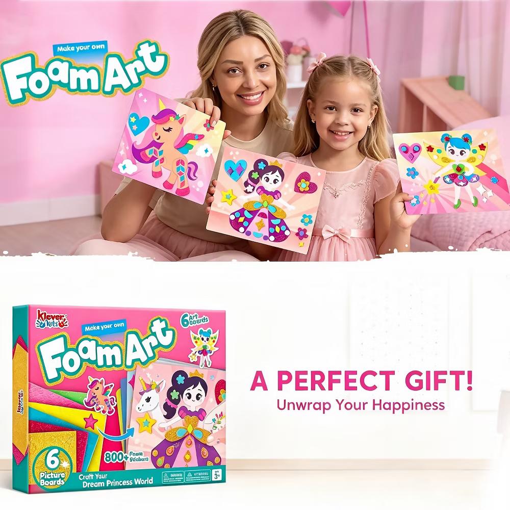 Girls Foam Art Kit Kids Unicorns/Princesses DIY Arts & Crafts with 6 Boards/800+ Stickers Creative Toy Christmas Birthday Gift for Girls Age 3-8 - Image 9