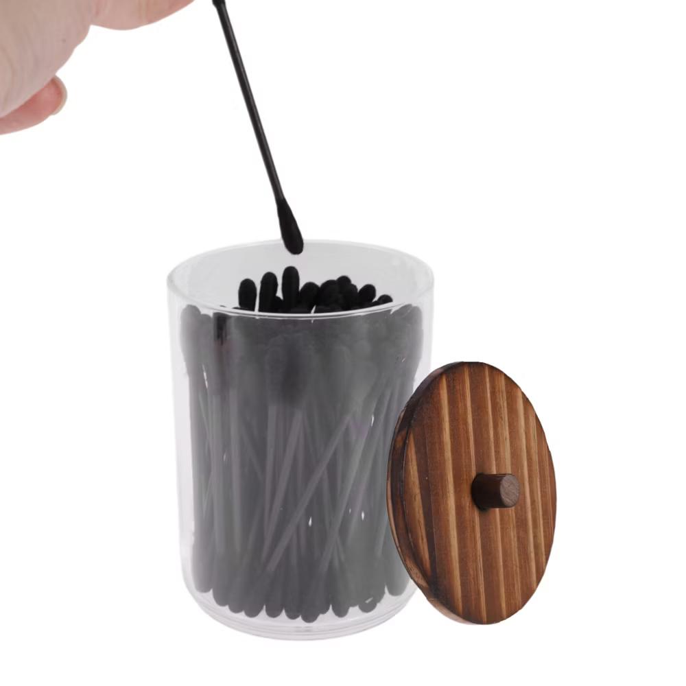 Round Cup Cylindrical Cover Acrylic Cotton Swab Holder Bathroom Transparent Dark Brown 1 Pc - Image 3