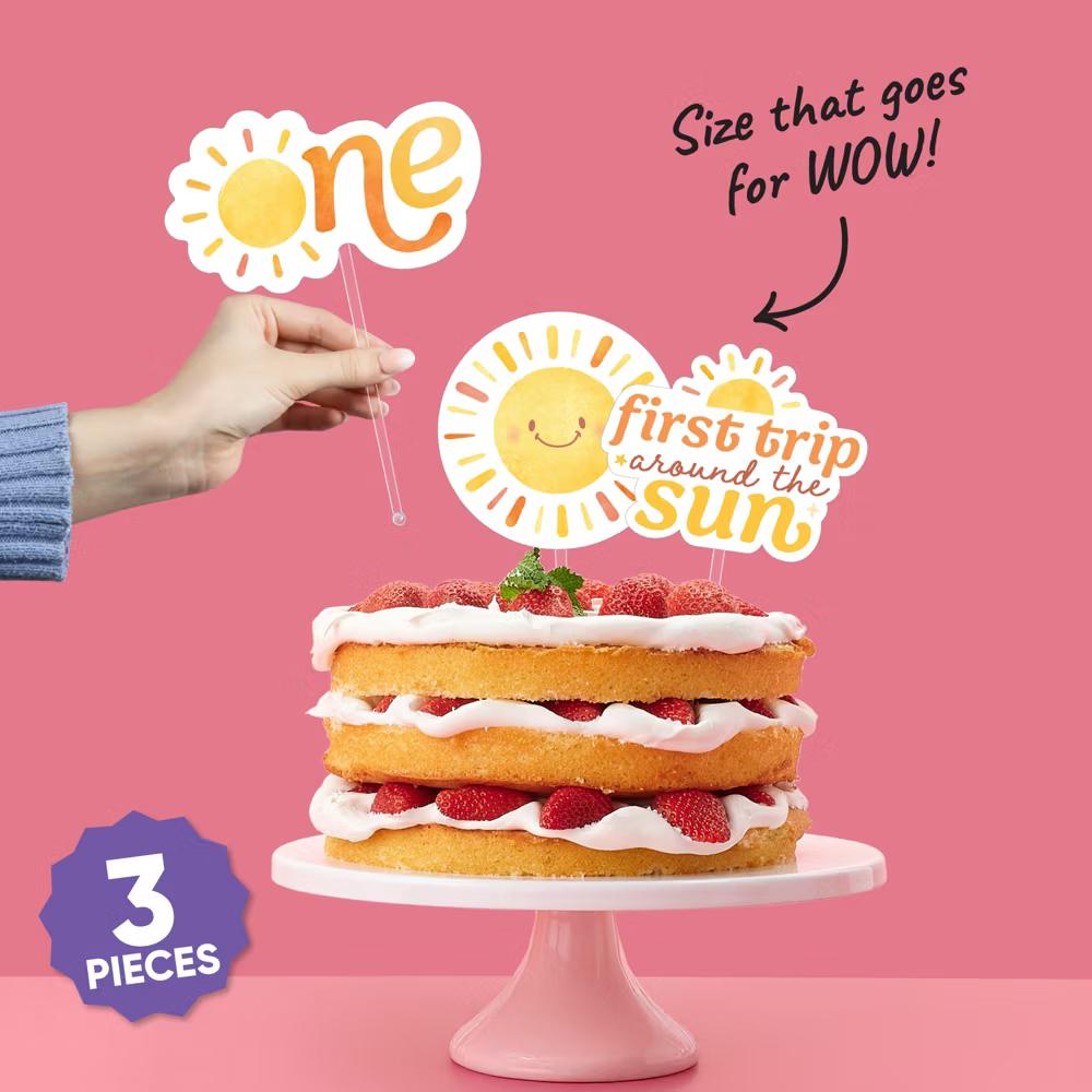 First Trip Around the Sun Birthday Cake Topper Set, Retro Sunshine Smash Cake Dessert Decorations, 1st Birthday Supplies – 3 Ct - Image 3