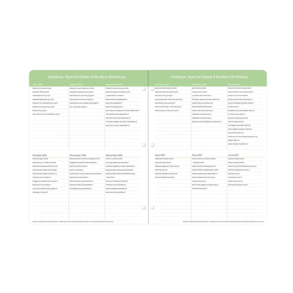 Blue Sky 8.5"x11" 2026-2027 Monthly Teacher Planning Calendar Rio Green - Image 10