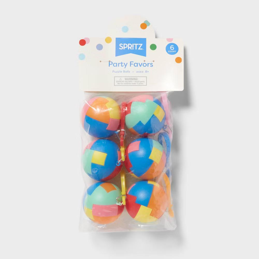 6ct Puzzle Balls - Multi-Colored Party Favors, Polypropylene, Ages 3- All Occasions, No Choking Hazard