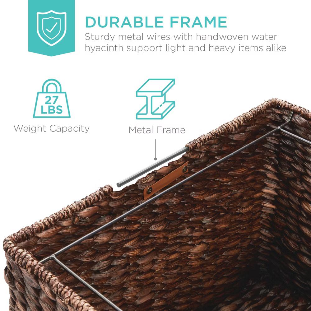 Best Choice Products Hyacinth Rolling Filing Cabinet Mobile Organizer Storage Basket w/ Lid, Locking Wheels - Natural - Image 5
