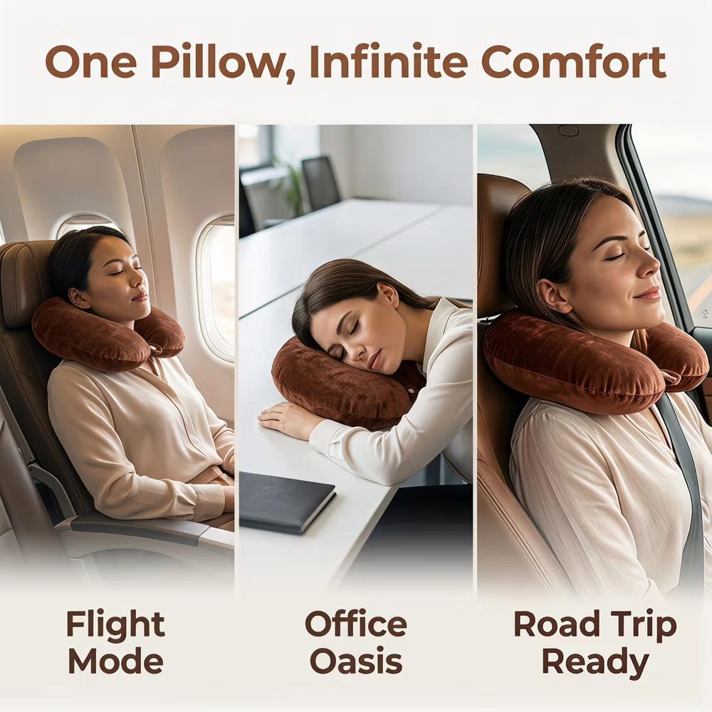 Solid PP Cotton Lightweight Office U-Shape Travel Neck Pillows 11x11in 1 Pc