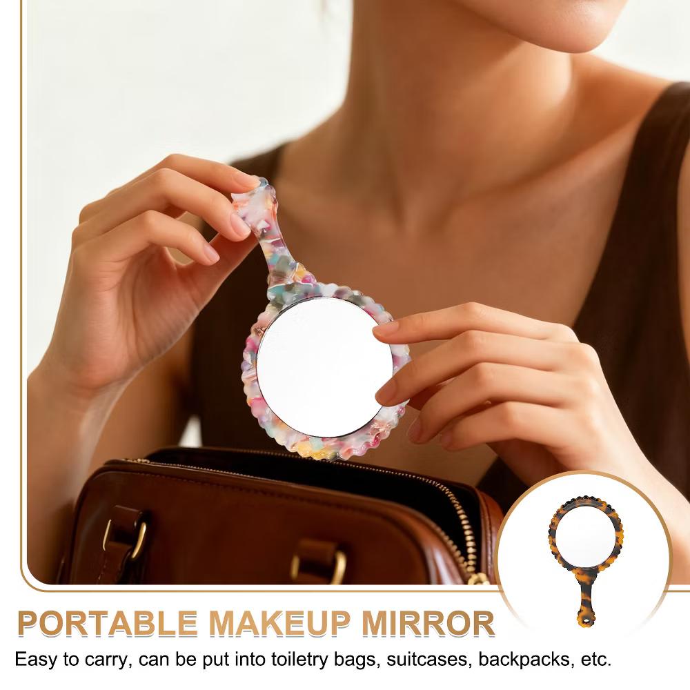 Oval Vintage Acetic Acid Handle Cosmetic Travel Hand Held Mirror - Image 6
