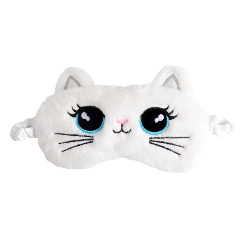 Plush Cat Face Sleep Mask Soft Faux Fur Eye Cover with Embroidered Design Elastic Satin Strap for Comfortable Light Blocking - Image 10