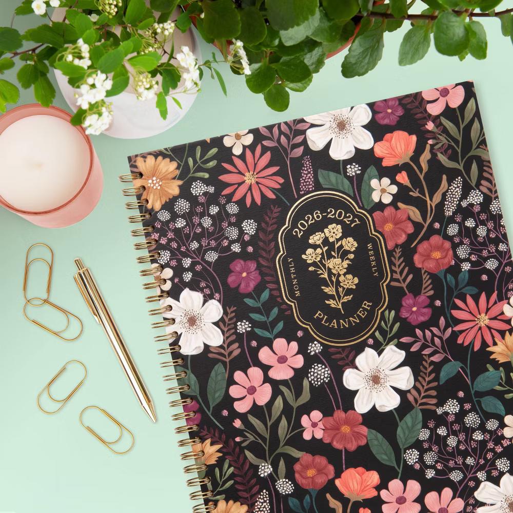 greenroom 8.5"x10.75" 2026-2027 Weekly/Monthly Large Hardcover Midnight Wildflower Planner - Image 4